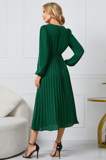 Vestido Casual con Volantes Verde Manga Larga